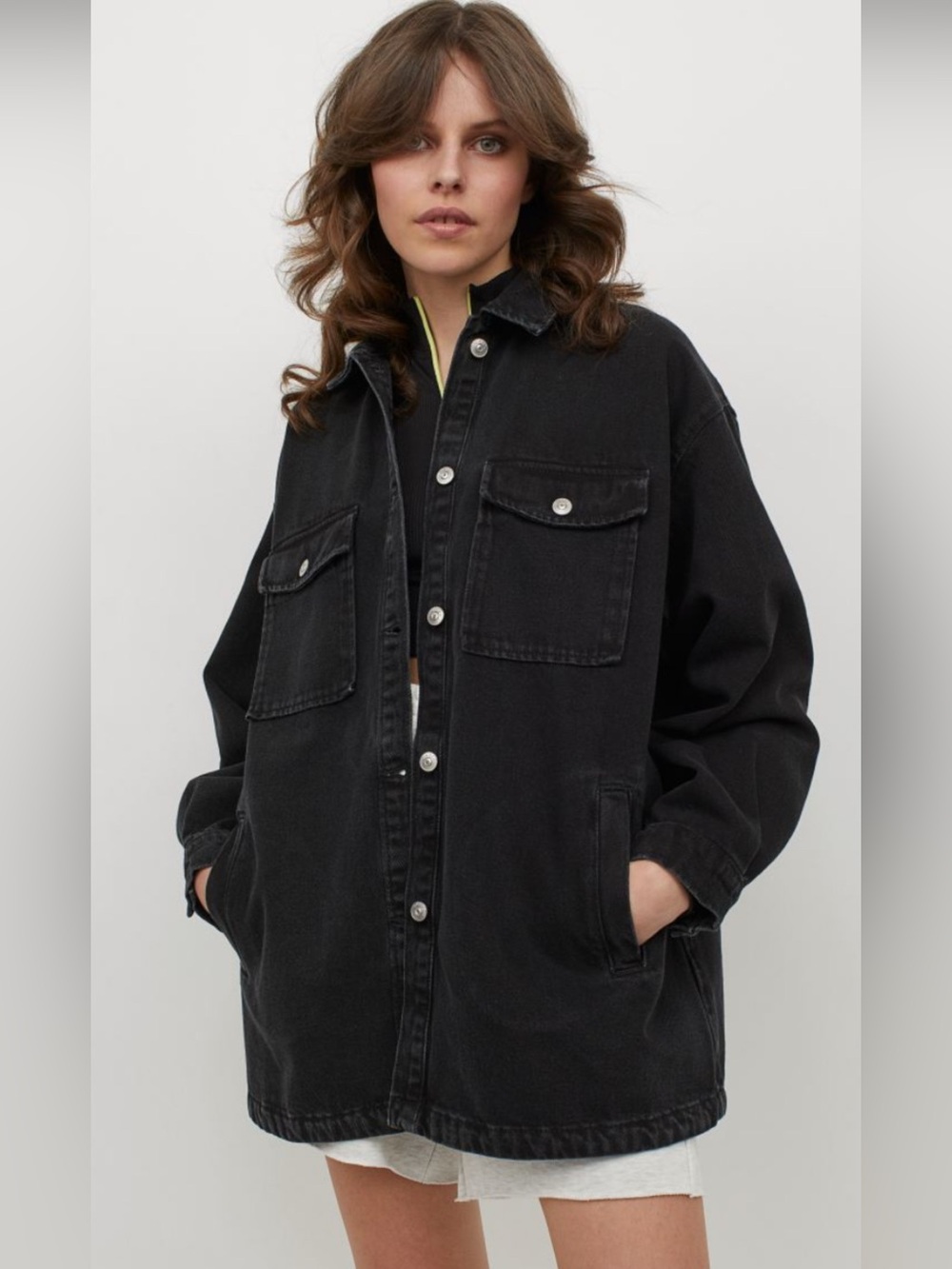 Divided by H&M women’s Black Denim Jacket - Classic Button-Up Overshirt